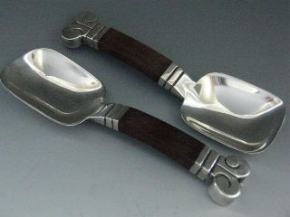 pr Mexican 940 Sterling Silver Spoons HEXTOR AGUILAR Aztec w/ rosewood