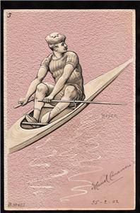 1902 Signed Heyer Rowing Boat Sports Series Postcard