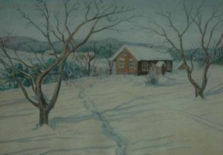 Beautiful Listed Artist R L Heyerdahl Watercolor Snowy