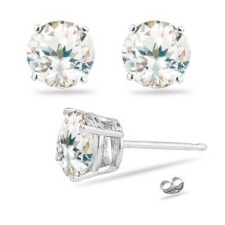 49 Cts ( 5.5mm Round ) of Natural White Sapphire Stud Earrings in