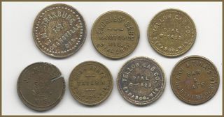 19. LOT OF 7 WISCONSIN US TRADE TOKENS BRASS BARABOO DEANSVILE