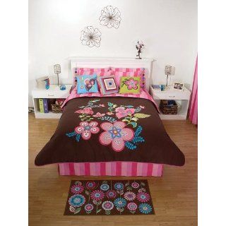 Exotic Pink Brown Flowers Comforter Bedding Set full/Queen