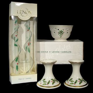 Lenox China 2 HOLIDAY Candle Holder Stick 1980s & 12 Beeswax Taper