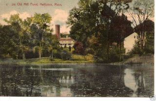 OLD MILL POND IN EARLY HOLLISTON MA POSTCARD