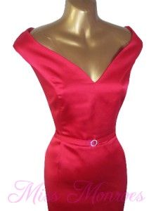 Vintage 40s 50s WW2 Style Red Satin Pencil Wiggle Pinup Hollywood