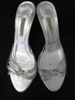 Hollywould Silver Leather Slides Heels Pumps Sz 9 5