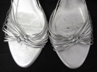 Hollywould Silver Leather Slides Heels Pumps Sz 9 5