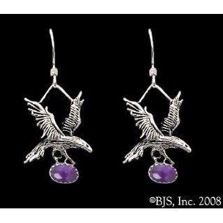 Small Eagle Earrings with Gem, Sterling Silver, Amethyst