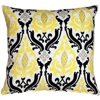 Pillow Decor   Linen Damask Print Yellow Black 18x18 Throw