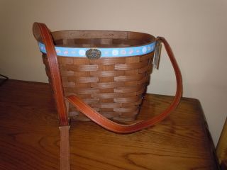Home Organization Peterboro Basket Tote with Beach Blue Ribbon Trim