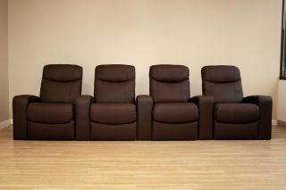 Leather Home Theater Seating 4 Brown Cannes Recliners