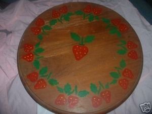 Vintage Wooden Lazy Susan Painted Strawberries