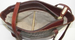 Vintage Brahmin Brown Thick Leather Croc Ziptop Two Strap Tote Bag U s