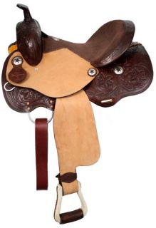  Western Barrel Style Saddle w/ Star Conchos in DARK Oil Horse Tack NEW