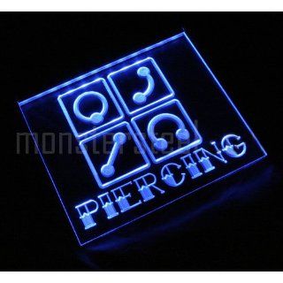 BLUE LED PIERCING JEWELRY Sign Shop Neon Open Tattoo