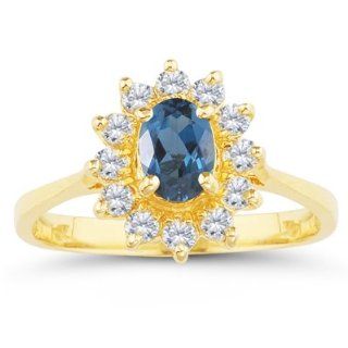 48 Cts Diamond & 2.95 Cts London Blue Topaz Ring in 18K Yellow Gold