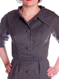 Vintage Grey Wool Dress 1950s Richard Cole Sz4