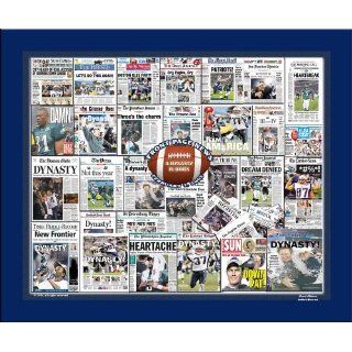 New England Patriots Newspaper Collage MATTED BLUE Sports