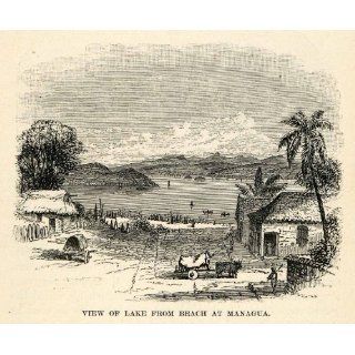 1888 Wood Engraving View Lake Beach Managua Nicaragua
