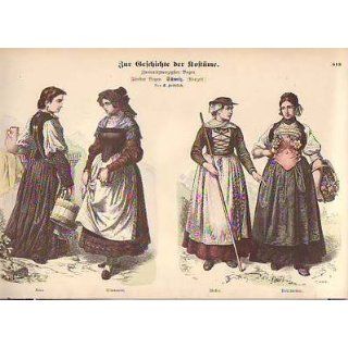 1880 Chromo Fashion print   Local Swiss outfits Bern,Unter