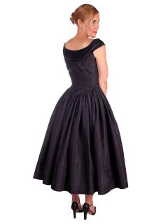 Vintage Dress 1950s Midnight Blue Silk Taffeta by Rudolf Full Skirt 38