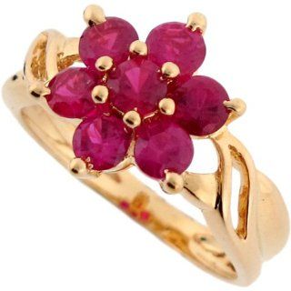 10k Real Solid Yellow Gold Synthetic Ruby Flower Ring: Jewelry: 