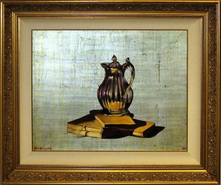 Michael Huggins BOOKS, SILVER PITCHER Original Oil Painting on Silver