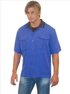 644 Scully Western Bowling Style Shirt Retro Blue Silk XL