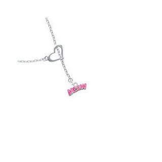 Hot Pink Glitter Meow Heart Lariat Charm Necklace [Jewelry