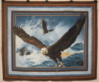  Quest of Hunter Eagle Wall Hanging 100% Cotton Fabric panel Wildlife
