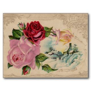 Victorian Winter Roses Vintage Postcard 