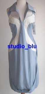 Hussein Chalayan Blue Silk Cut Out Drape Dress 46 10