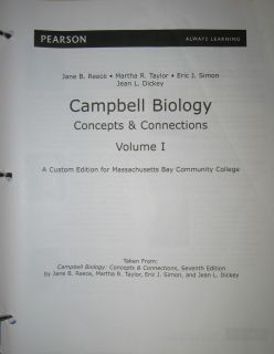 Campbell Biology Concepts Connections Volume I