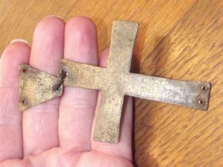 Old Unusual BRASS FUR TRADE CROSS w Centerpiece Rosary Cross St Ignace