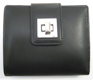 Ili Turnlock Leather French Wallet Black Leather French Purse New