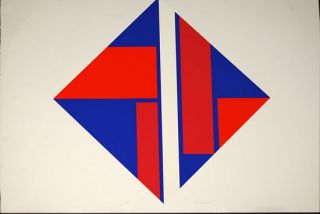 Ilya Bolotowsky Blue Red Diamond Geometric Art