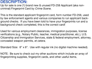 Fingerprint Card FBI FD 258 Applicant Background Qty 1
