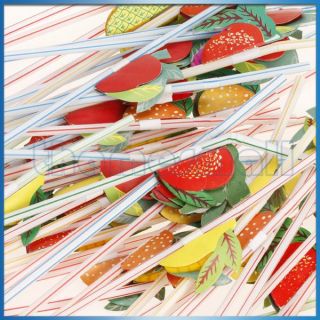  Striped Flexible Fruit Straw Drink Drinking Straws Cocktail Party Club
