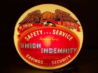 Vintage 1950s Union Indemnity Automobile Insurance Lighted Sign