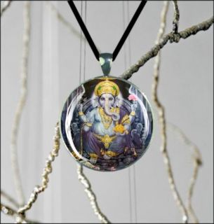 Ganesh India God Religion Spirituality Round Glass Cabochon Silver
