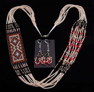 Native American Navajo Beaded Necklace Earrings C