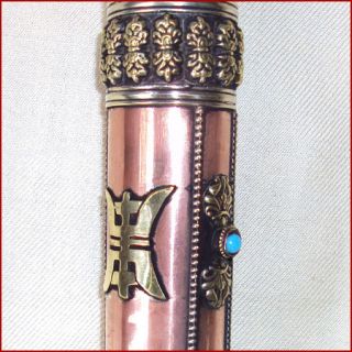 Copper Brass Incense Holder with Kalachakra OM Mani Tibet