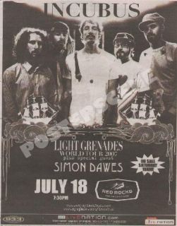 Incubus Red Rocks Concert Ad Poster 2007