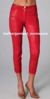 Ladies Hot Red Leather Capris Pant Tailor Made to Measure