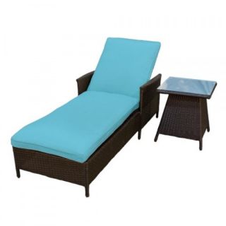   Cancun Outdoor Wicker Patio Chaise Lounge With Table Tropical Blue
