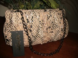 Inge Christopher Clare Python Snake Print Ruched Leather Clutch / Hand