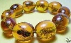 Unusual Tribal Amber Beads Inlay Insects Bracelet