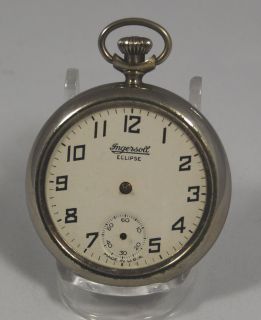 1927 Ingersoll Eclipse Pocket Watch Clean Movement and Dial
