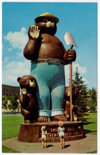Postcard of Smokey The Bear in International Falls Minnesota