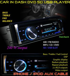 Car in Dash DVD CD SD USB MP3 Am FM Stereo Audio Player iPhone Aux in